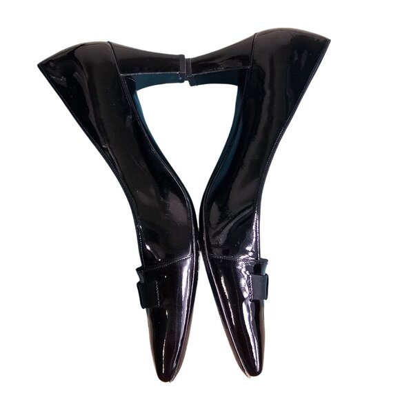 Salvatore Ferragamo Black Bow Accent Patent Leather Pumps 8.5 Square Toe Italian - Picture 6 of 10